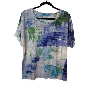 Chico's Womens Abstract 100% Linen Top Size 2 US Size L Artsy Art to Wear Summer